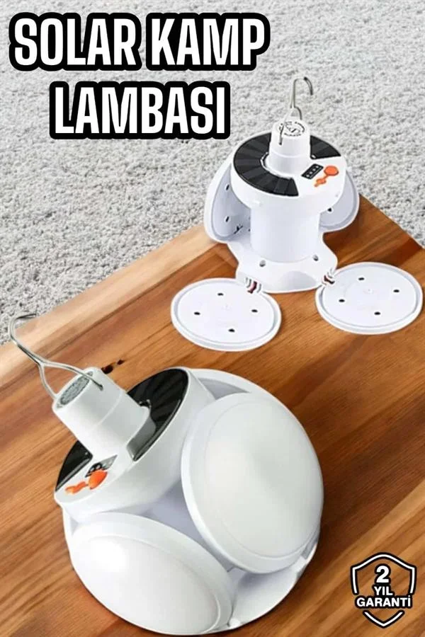 Kamp Lambası Işıldak Beyaz Işık Güneş Enerjili Solar Aydınlatma 5 Kanatlı Katlanabilir Yeni Nesil görsel 2