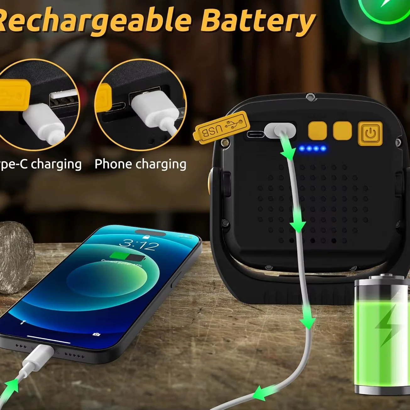 WS-582 Powerbank Özellikli Tripod Bağlantılı Mıknatıslı 3500 Lümen USB Şarjlı Çalışma Feneri görsel 5