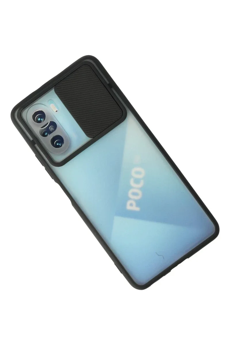 Xiao Poco F3 Kılıf Palm Buzlu Kamera Sürgülü Silikon - Siyah görsel 2