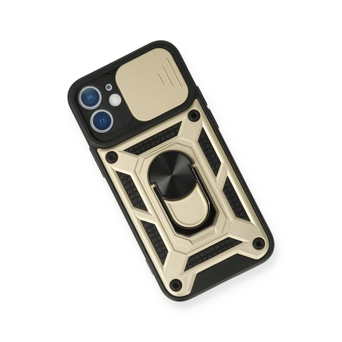 Apple İphone 12 Kılıf Pars Lens Yüzüklü Silikon - Gold görsel 3