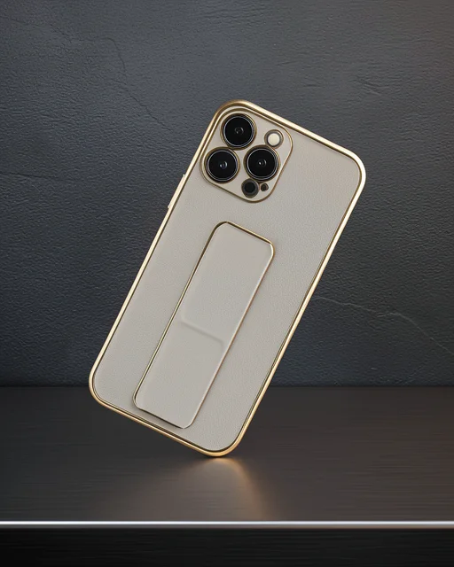 Apple İphone 13 Pro Kılıf Coco Deri Standlı Kapak - Gold