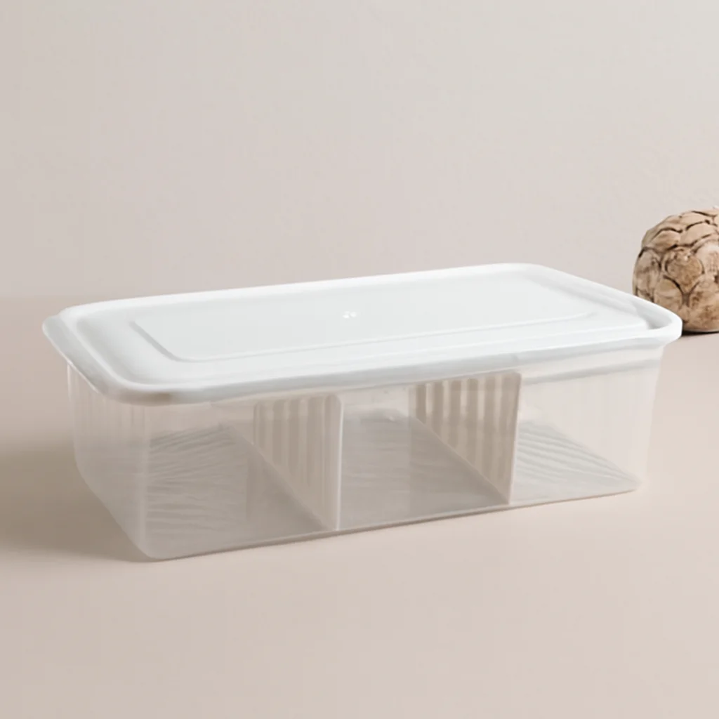 Şeffaf Plastik Buzdolabı Organizeri 6 Litre Kapaklı 3 Bölmeli