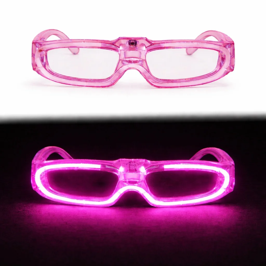 Pembe LED Işıklı Parti Gözlüğü 3 Modlu – Glow & Gece Eğlence Gözlüğü görsel 2