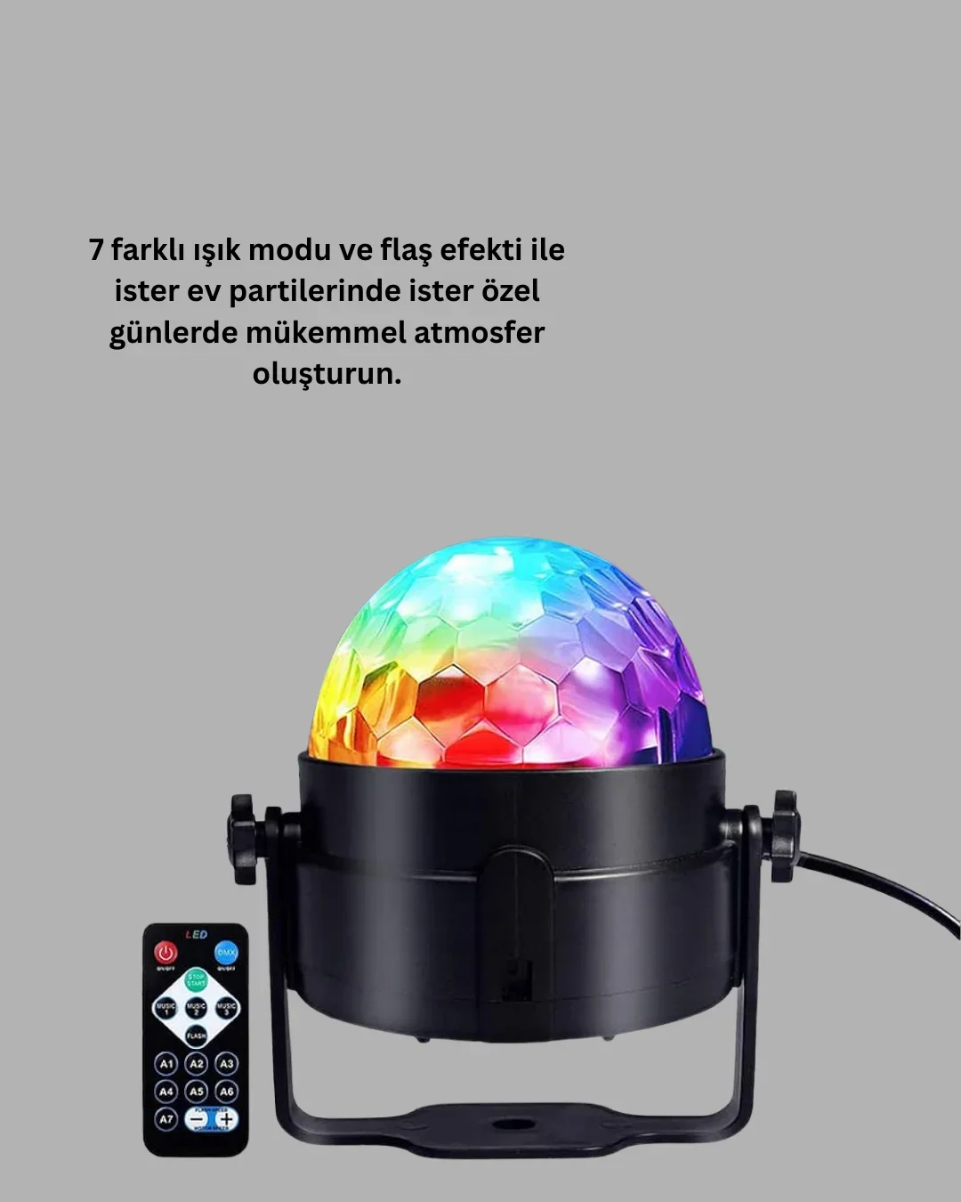 RGB LED Disko Küresi 7 Modlu Uzaktan Kumandalı görsel 3