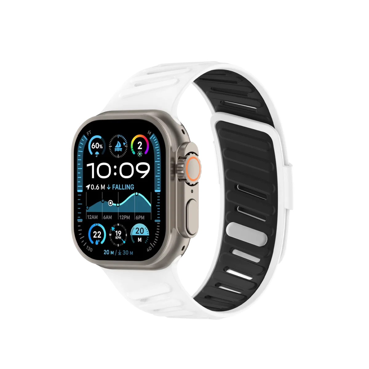 Apple Watch Ultra 49mm Twin Silikon Kordon - Beyaz-Siyah