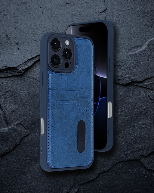 Apple İphone 16 Pro Max Kılıf Sara Kartvizitli Deri Kılıf - Lacivert