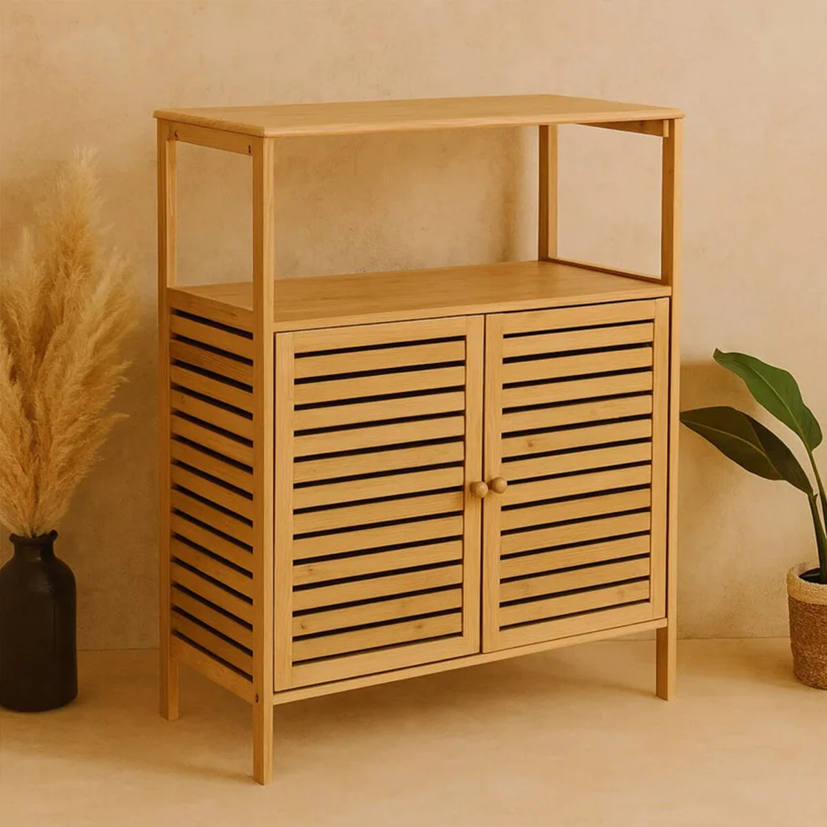 Çok Amaçlı Dolap Ahşap Bambu Organizer Raflı 66X33X85CM görsel 3