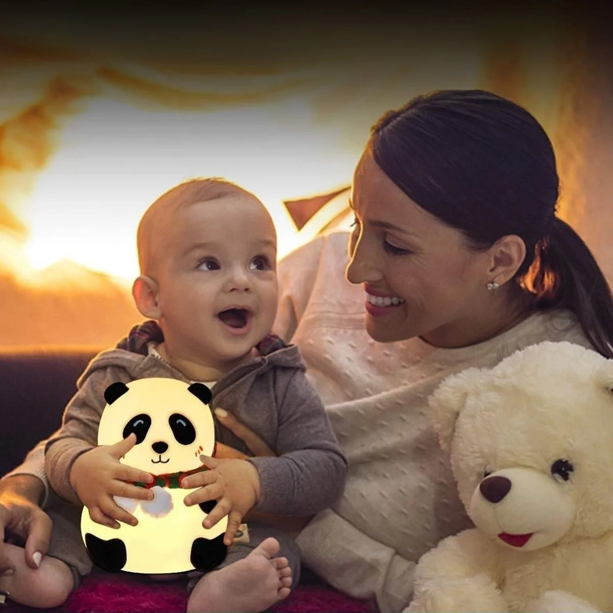 5 Farklı Renk Modlu Panda Figürlü Pofuduk LED Gece Lambası–Yumuşak Dokulu Çocuk Odası ve Dekoratif Şarjlı Ortam Işığı görsel 4