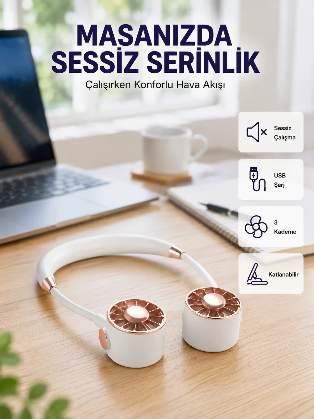 Katlanabilir Asılabilir ni Fan USB Şarjlı 3 Kademeli Sessiz