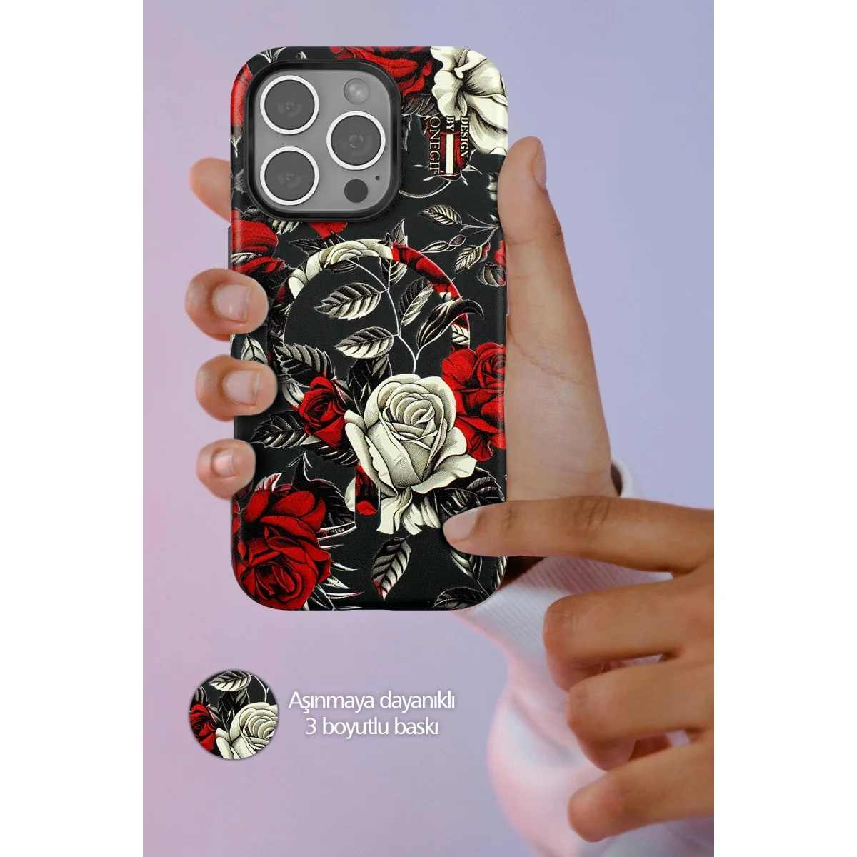 Onegif Apple İphone 14 Pro Flower Series Magsafe Kapak - Siyah görsel 3