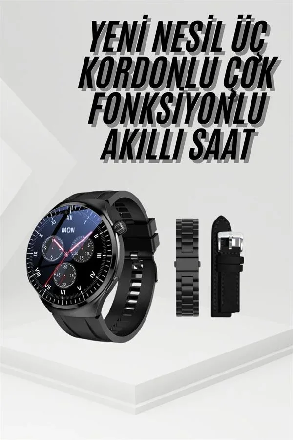 Amoled Ekran Metal Deri Silikon Kordonlu Uyku ve Sağlık Takibi görsel 2