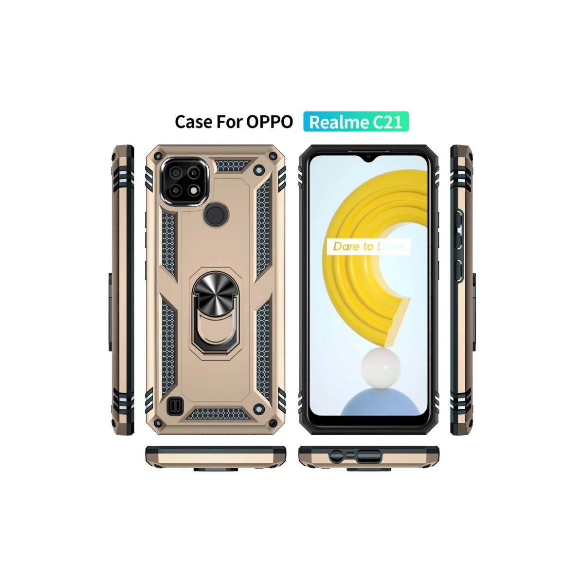 Realme C21 Kılıf Sofya Yüzüklü Silikon Kapak - Gold görsel 3