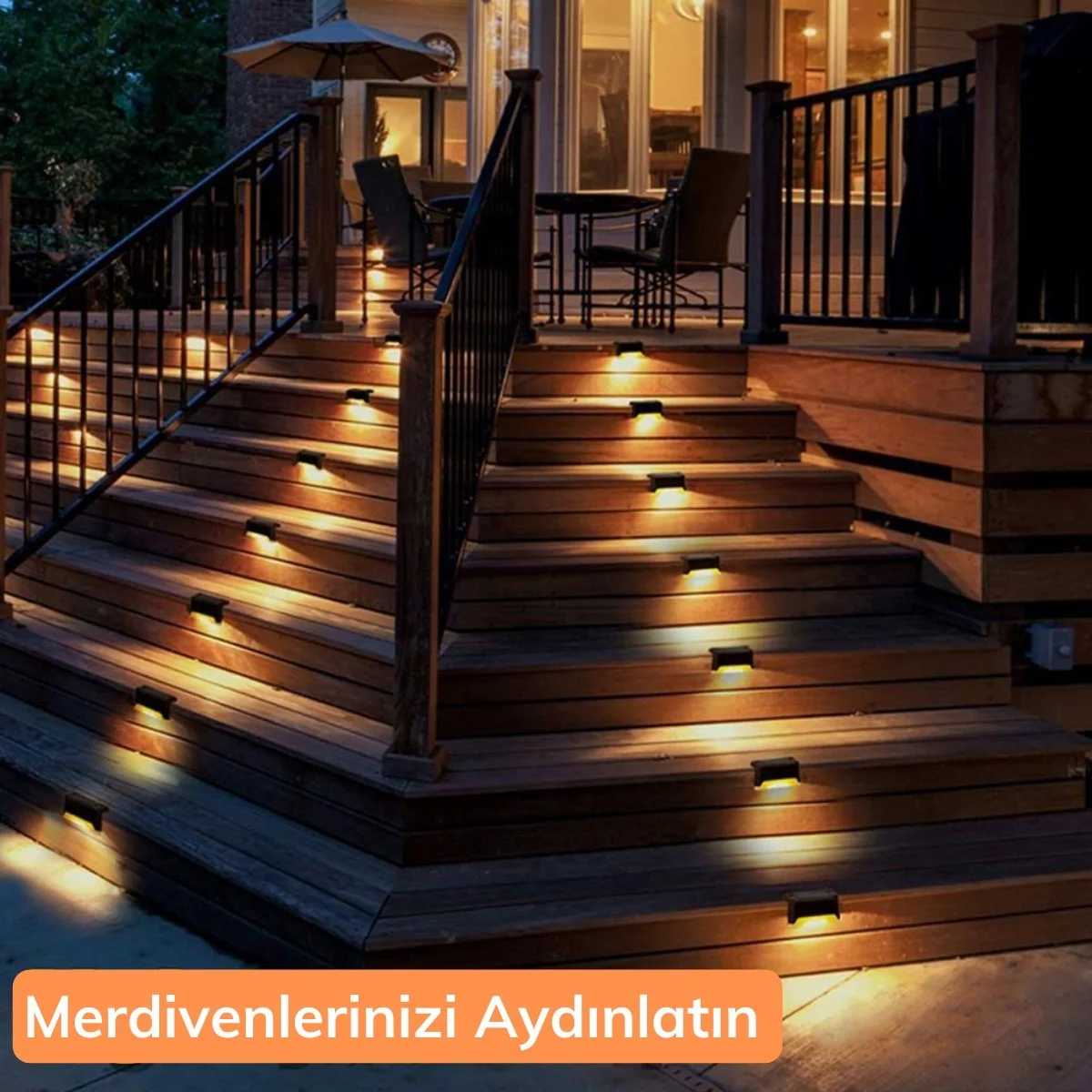 Solar Güneş Enerjili Şarj Edilen Köşebent Merdiven Veranda Bahçe Yolu Led Lamba Işık 4 Adet görsel 3