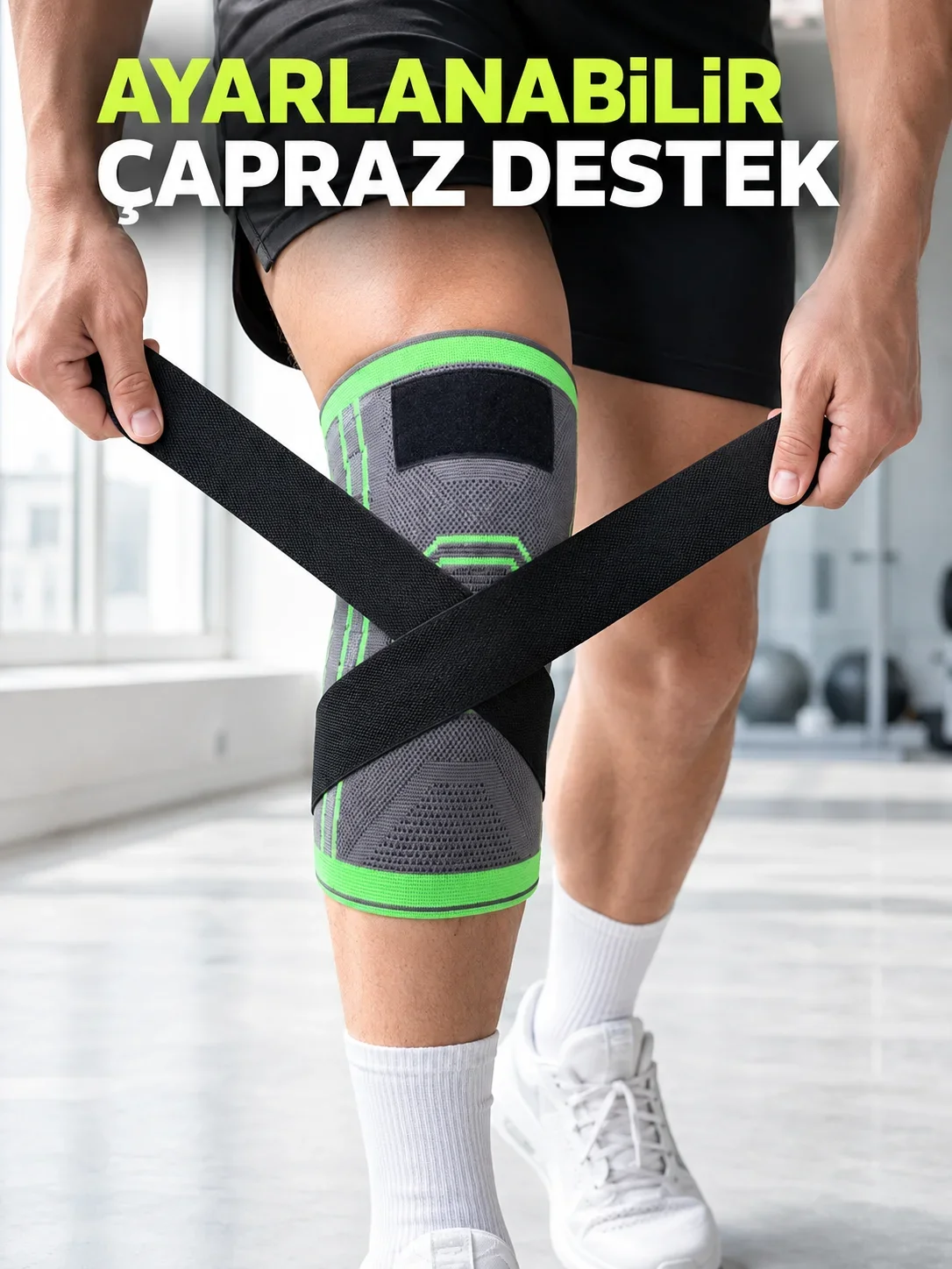 Kadın Erkek Sporcu Dizliği Esnek Örme Ayarlanabilir Bantlı Diz Desteği