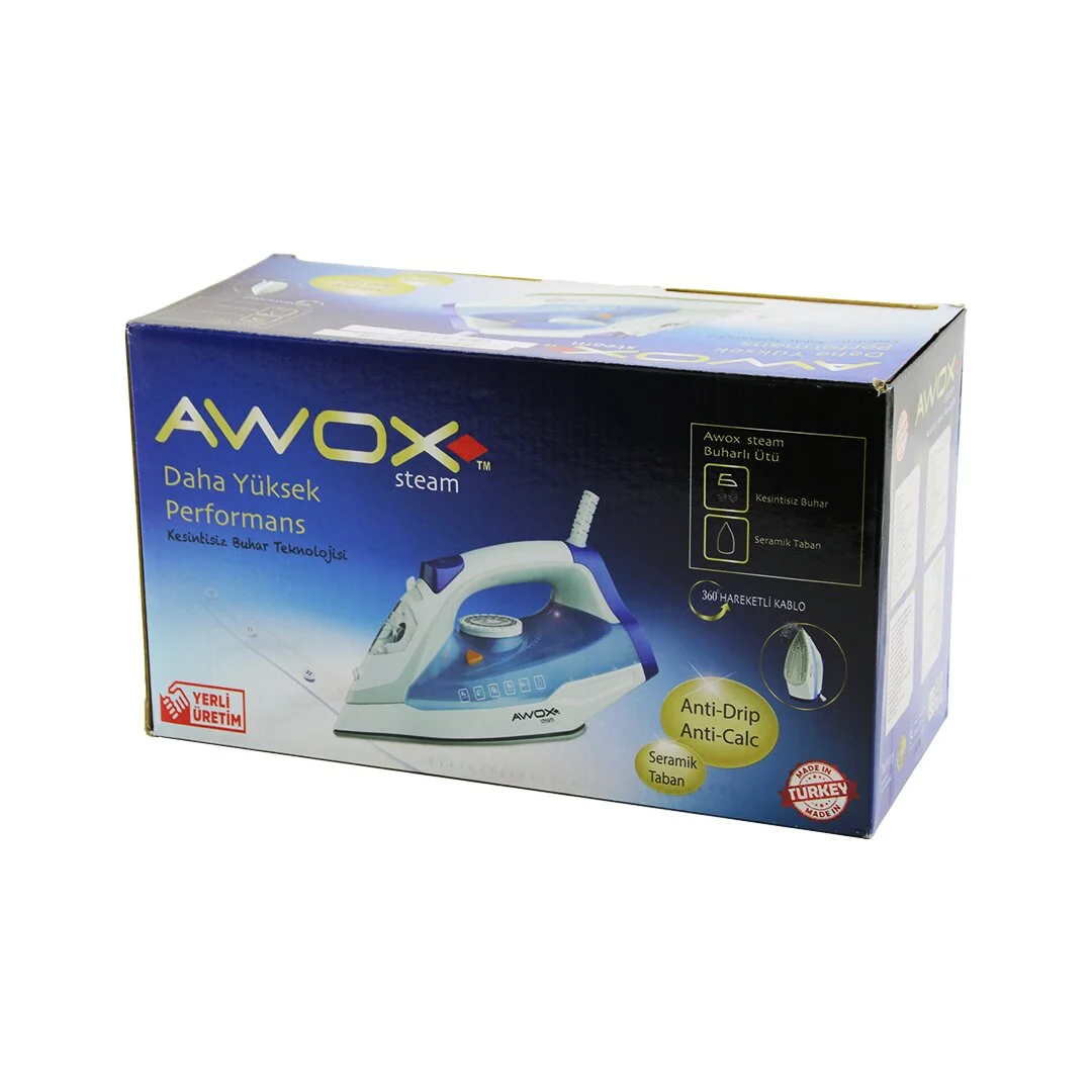 Awox STEAM-1716 Buharlı Ütü Serak Taban 2600W 360 Derece Dönebilen Kablo - 490ML Şeffaf Su Tankı
