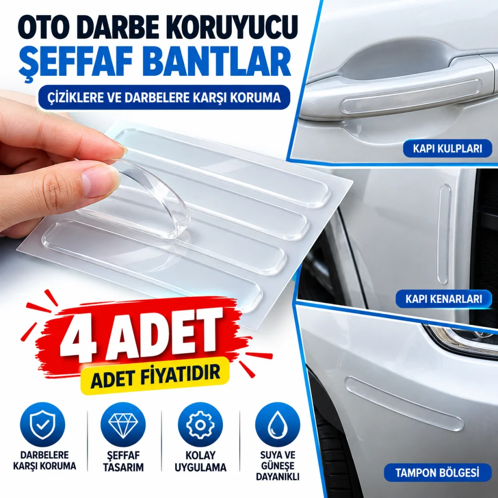 Oto Darbe Koruyucu Şeffaf Kendiliğinden Yapışkanlı Bantlar 4 Adet