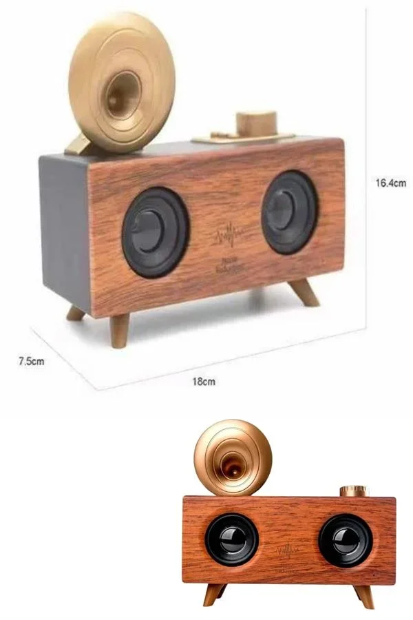 Bluetooth Nostalji Speaker Radyo Gramofon Ahşap Renk Vintage görsel 5