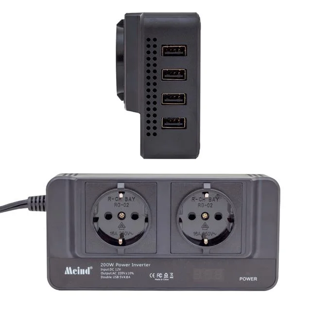 PM-19827 200W 12V DC - 220V AC Araç İçi İnvertör Priz USB Girişli Dijital Göstergeli görsel 2