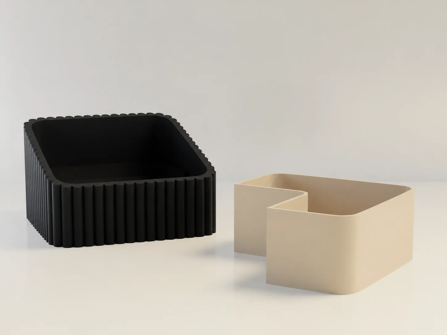 3D Baskı Fıstık Kasesi - Çift Hazneli Kabuk Ayırıcı Sunum Kasesi - Siyah Bej görsel 2