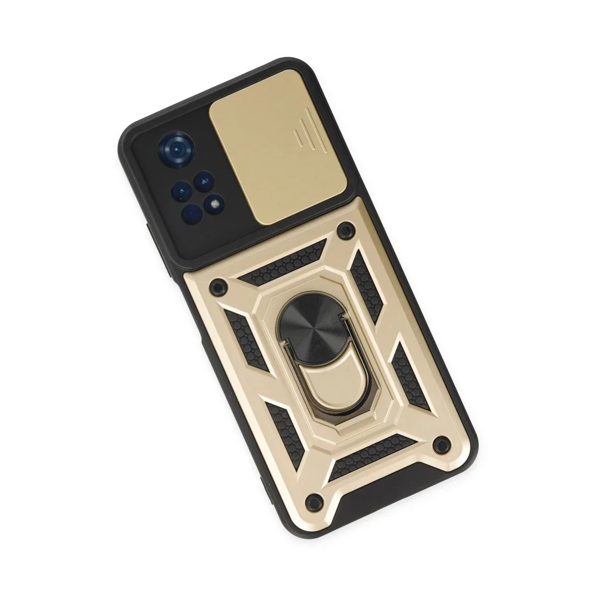 Xiaomi Poco M4 Pro 4G Kılıf Pars Lens Yüzüklü Silikon - Gold görsel 3