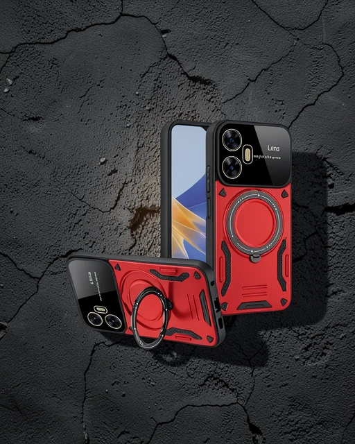 Realme C55 Kılıf Joy Lens Standlı Kapak - Kırmızı