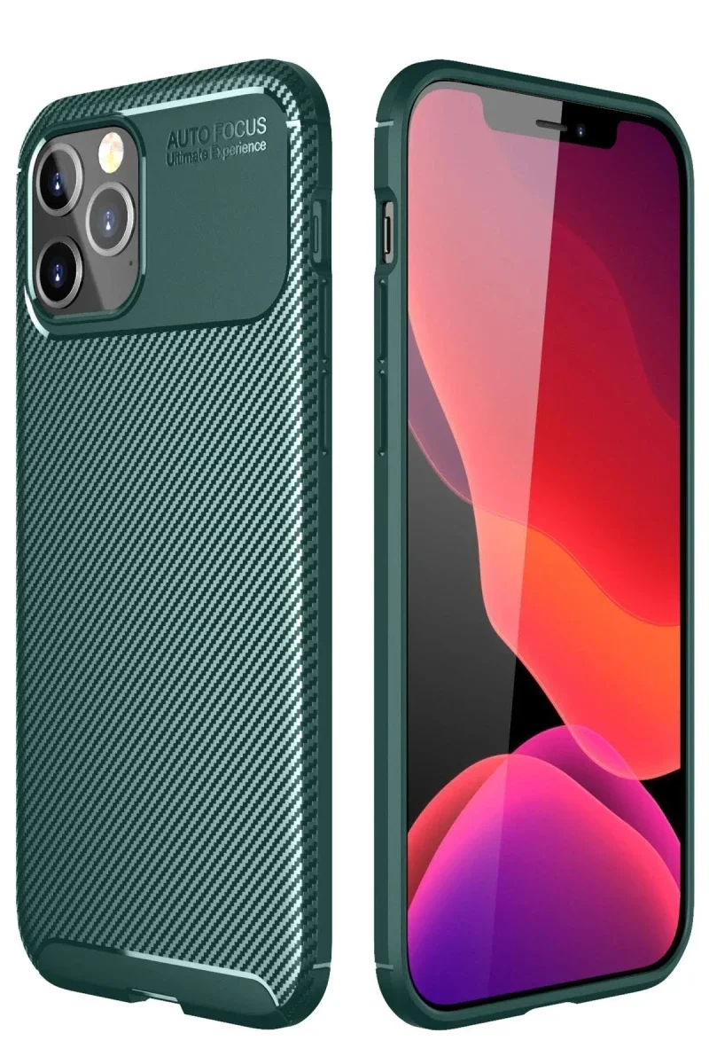 Apple iPhone 11 Pro Kılıf Auto Focus Karbon Kapak - Yeşil