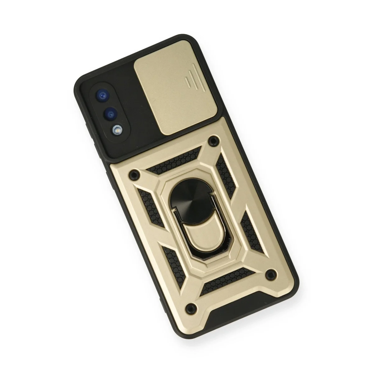 Samsung Galaxy A02 Kılıf Pars Lens Yüzüklü Silikon - Gold görsel 3