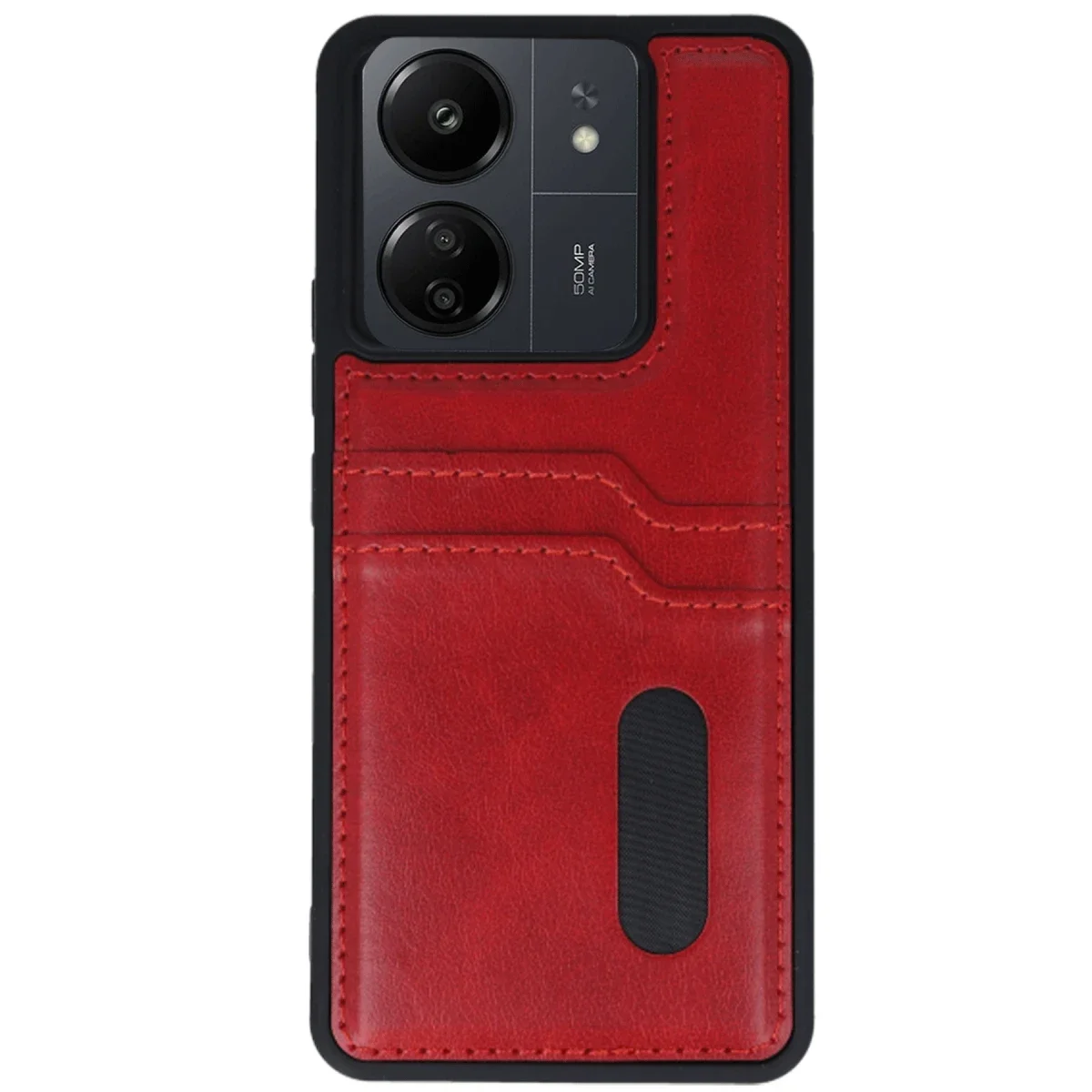 Xiaomi Redmi 13C Kılıf Sara Kartvizitli Deri Kılıf - Kırmızı görsel 2