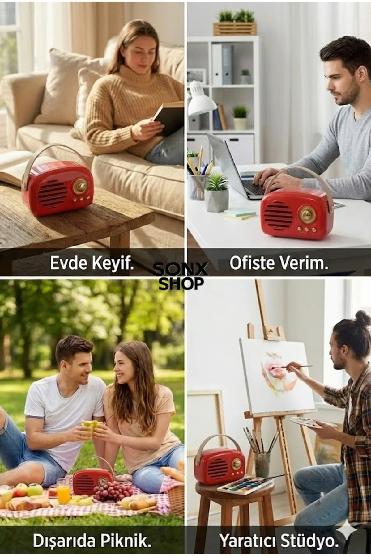 Nostaljik Retro Bluetooth Hoparlör - FM Radyo, USB ve Bluetooth Kablosuz Hoparlör görsel 2