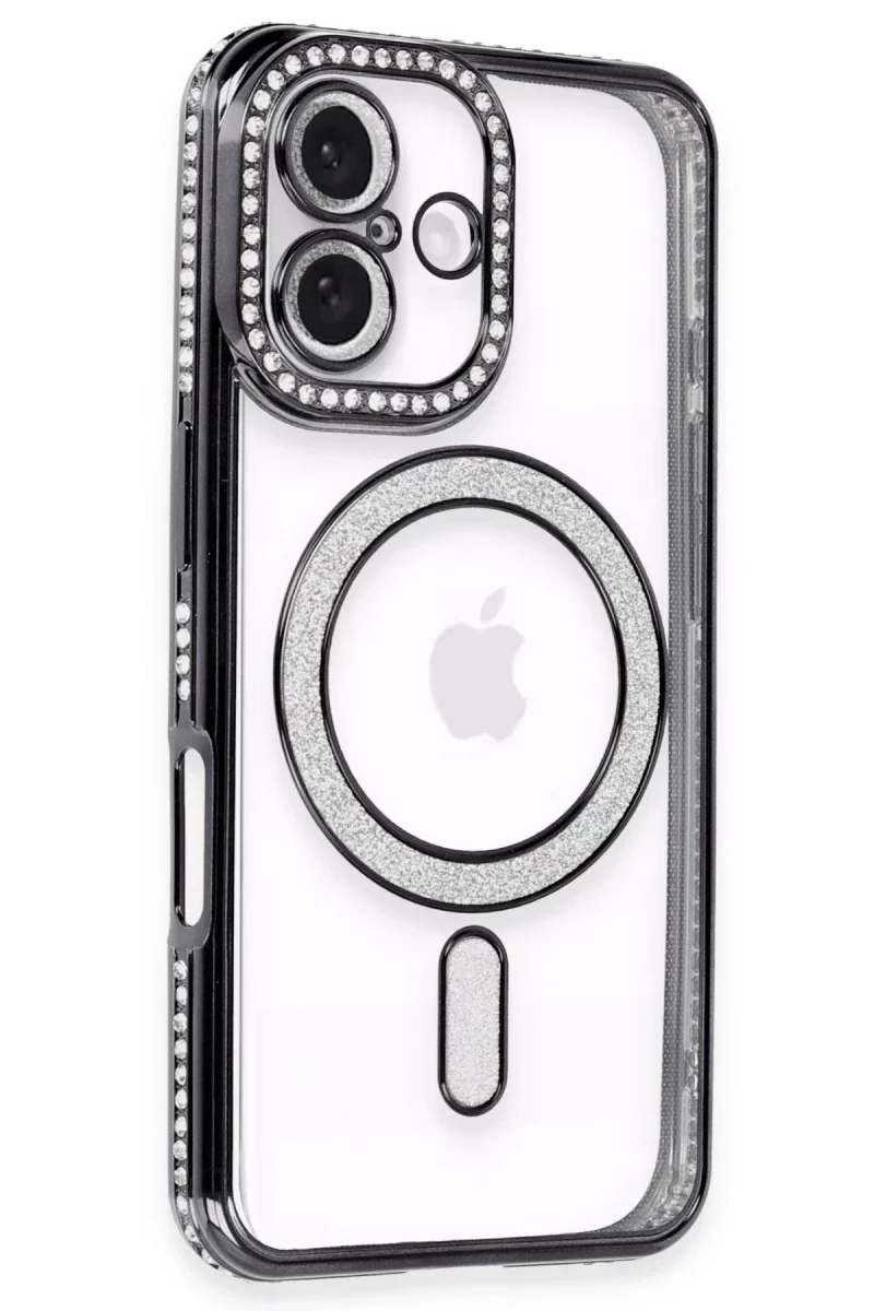 Apple iPhone 16 Plus Kılıf Joke Simli Magneticsafe Kılıf - Siyah görsel 2