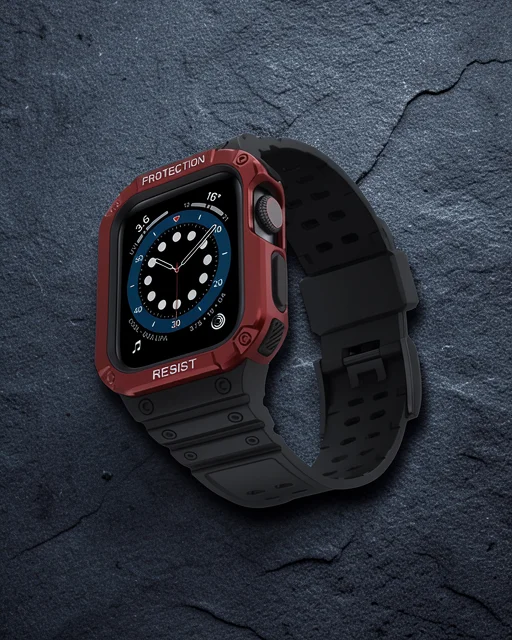 Apple Watch 42mm Kr401 Silikon Kordon - Siyah-kırmızı