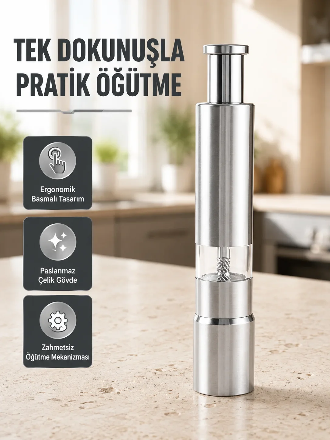 Ergonok Tasarımlı, Nem Geçirmez Kapaklı Baharat Öğütücü