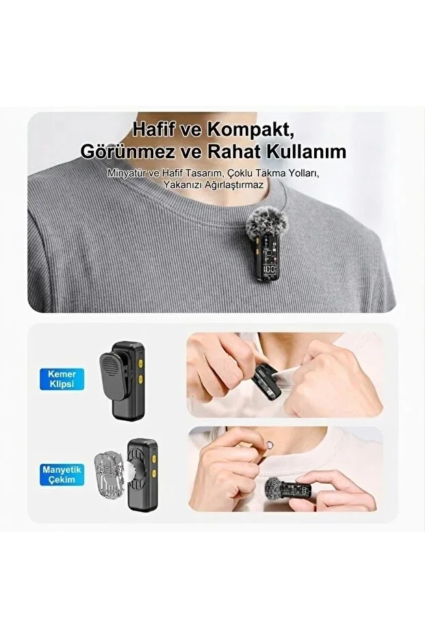 Yüksek Kalite Kablosuz Yaka krofonu – Type-C Lightning Uyumlu Profesyonel Anc Özellikli görsel 5