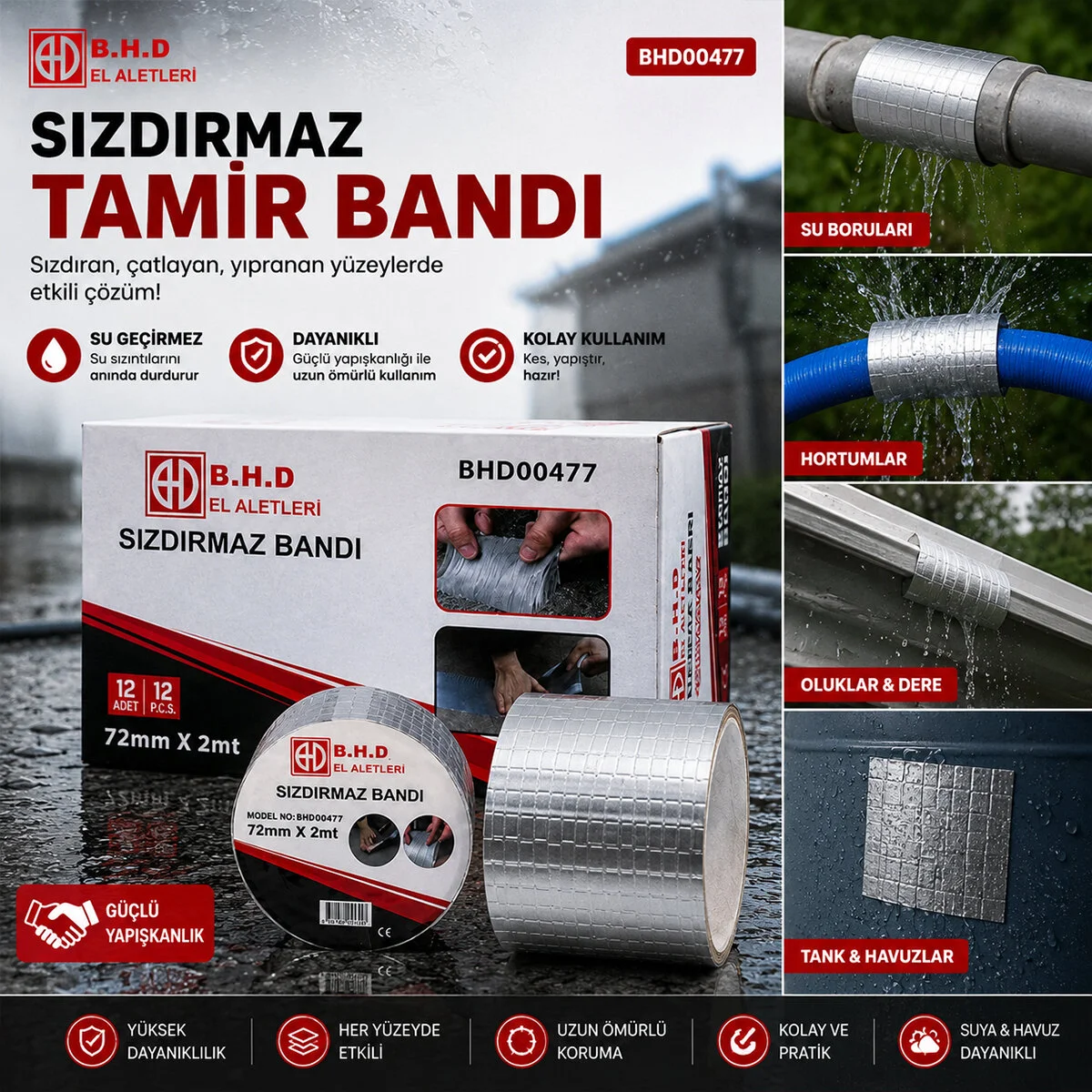 12 Adet 72MMX2MT Su Sızdırmaz Sakız Tar Bantı görsel 2