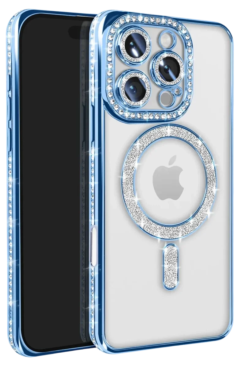 Apple iPhone 16 Pro Max Kılıf Joke Simli Magneticsafe Kılıf - Mavi