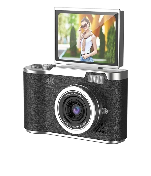 4K Dijital Retro Video Kamera 48MP 18X Zoom Flaşlı (32GB) Kart Dijital Vlog Fotoğraf Makinesi TÜRKÇE siyah