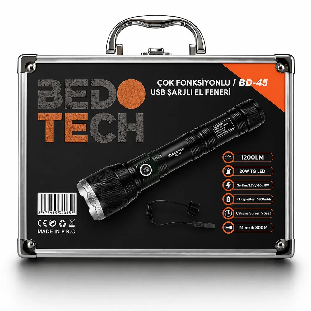 BD-45 20W TG LED Alüminyum Alaşımlı Zoomlu Type-C Şarjlı Tüfek Feneri görsel 3