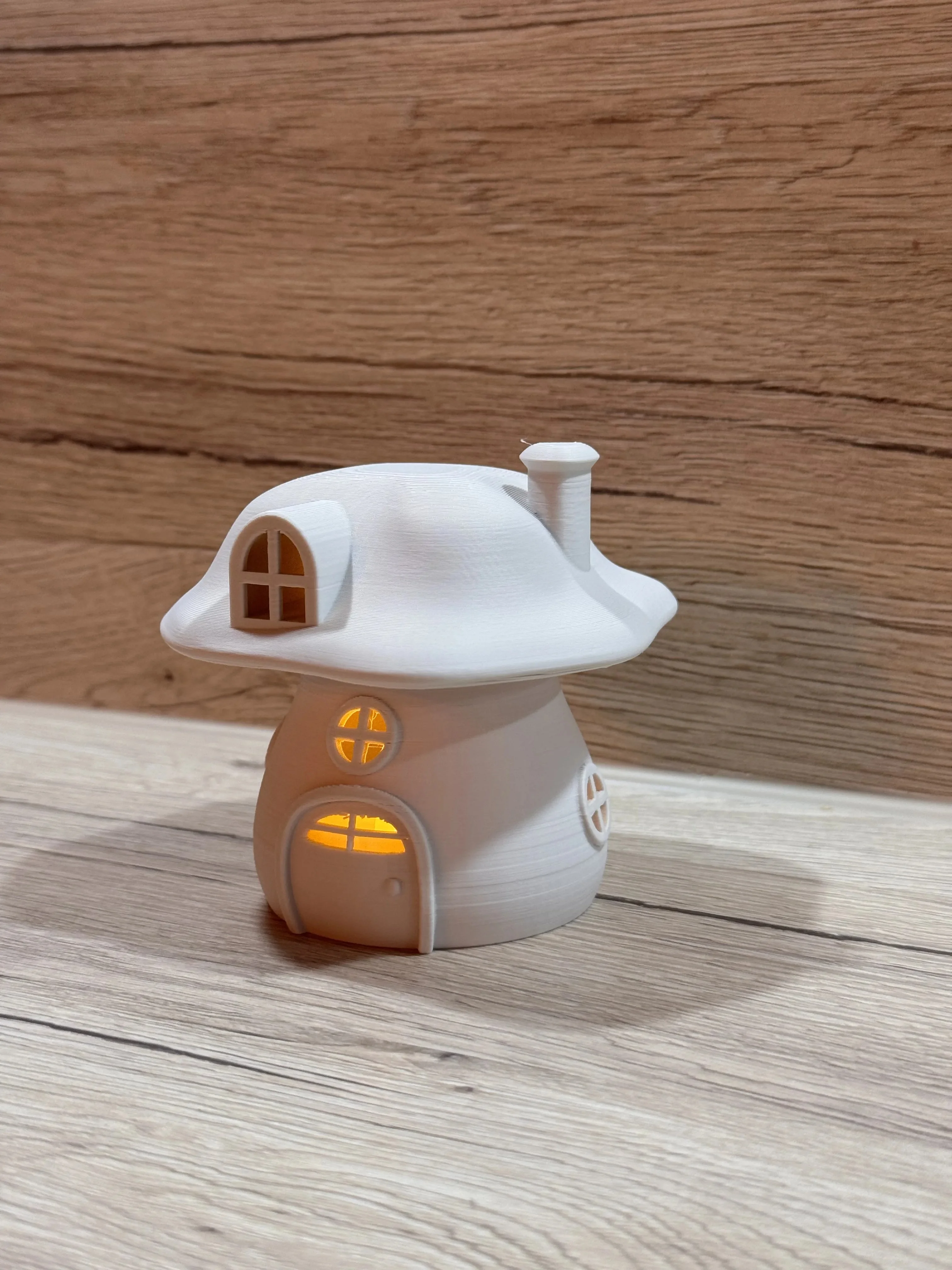 3D Baskı Mantar Ev Tealight Mumluk Bacalı Pencereli Dekoratif Gece Lambası Çocuk Odası Süsü Beyaz görsel 2