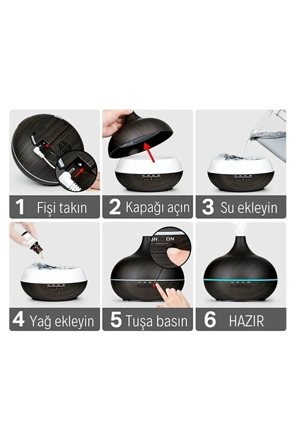 Hava Nemlendirici Buhar Makinesi Ve Aroma Oda Nemlendiricisi Terapi Cihazı Difizör görsel 2