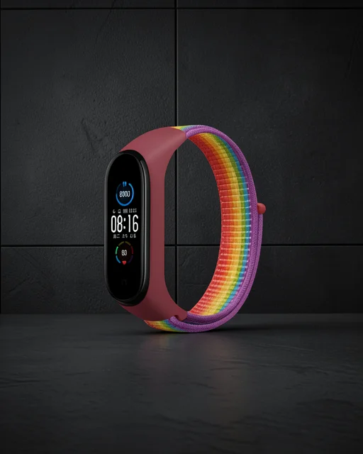Xiaomi Mi Band 4 Hasırlı Cırtcırtlı Kordon - Gökkuşağı