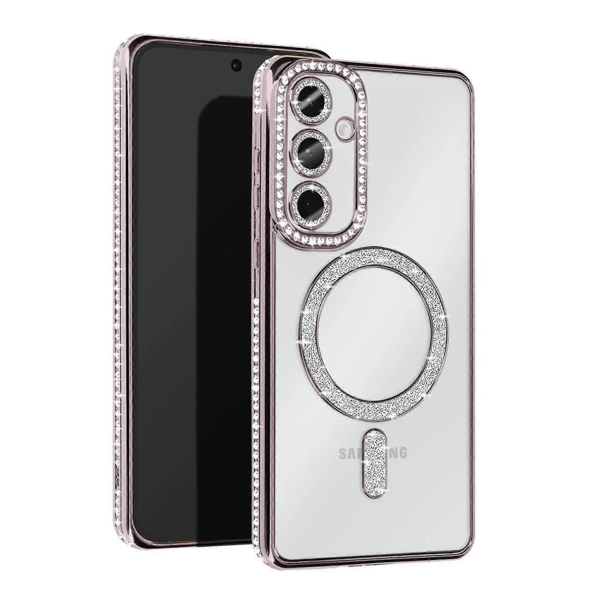 Samsung Galaxy S25 Kılıf Joke Simli Magneticsafe Kılıf - Gümüş