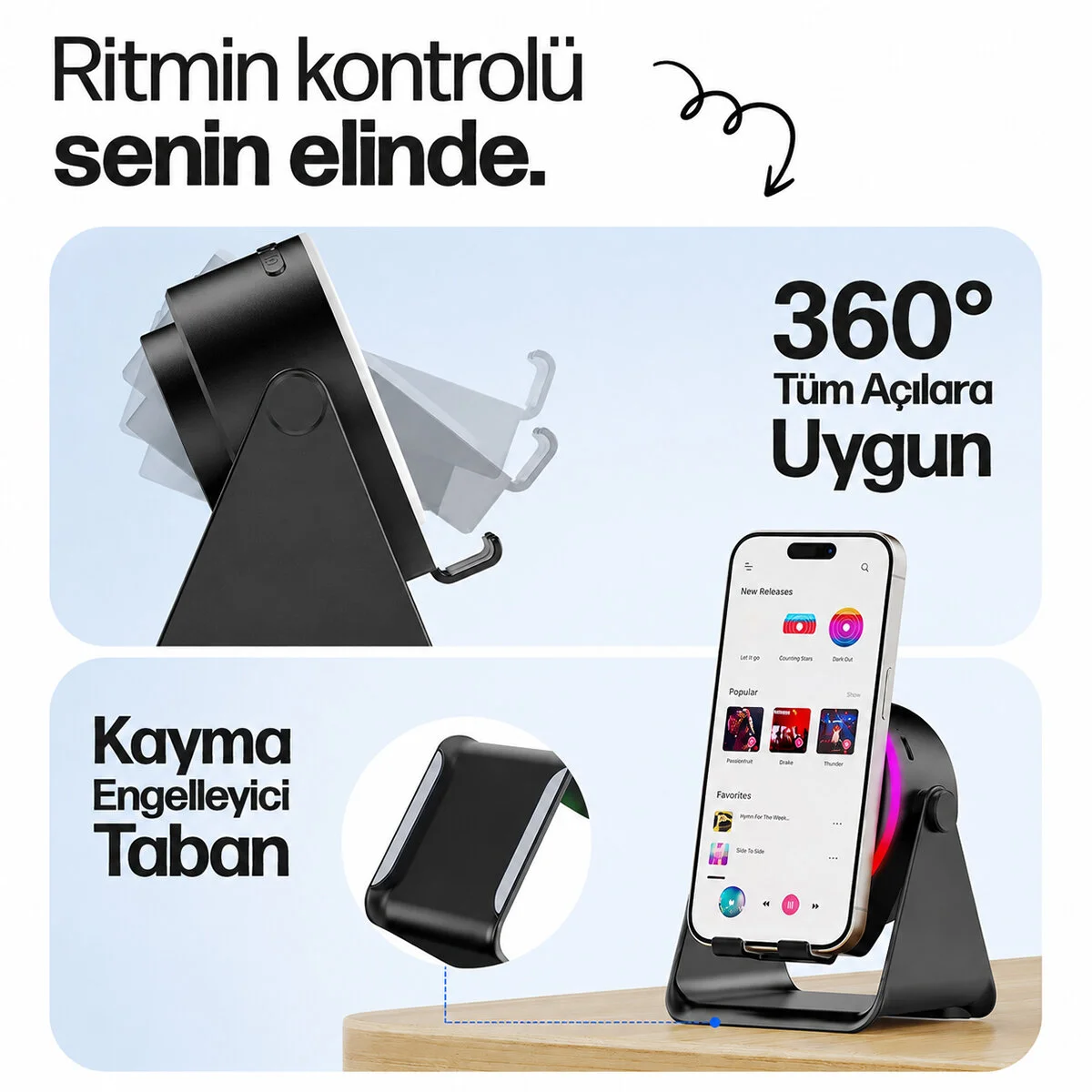 SOUNDPAD 5IN1 - 5W - 2000mAh TEMAS İLE SES YÜKSELTME - TELEFON STAND - USB-C ŞARJ BEYAZ İNDİKSİYON SES YÜKSELTİCİ BLUETOOTH HOPARLÖR SPEAKER EKD-S11 görsel 4