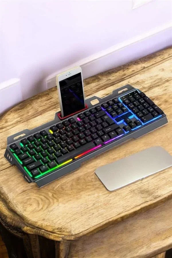 Q Klavye RGB Işıklı Klavye Ve Mouse Seti Kablolu Mouse Hediyeliş görsel 5