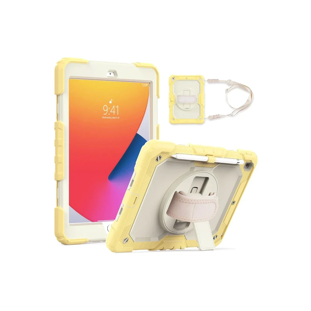 Apple iPad 10.2 (7.nesil) Kılıf Strap New Tablet Kapak - Sarı