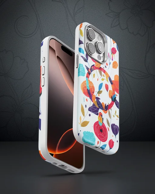 Onegif Apple İphone 15 Pro Flower Series Magsafe Kapak - Beyaz