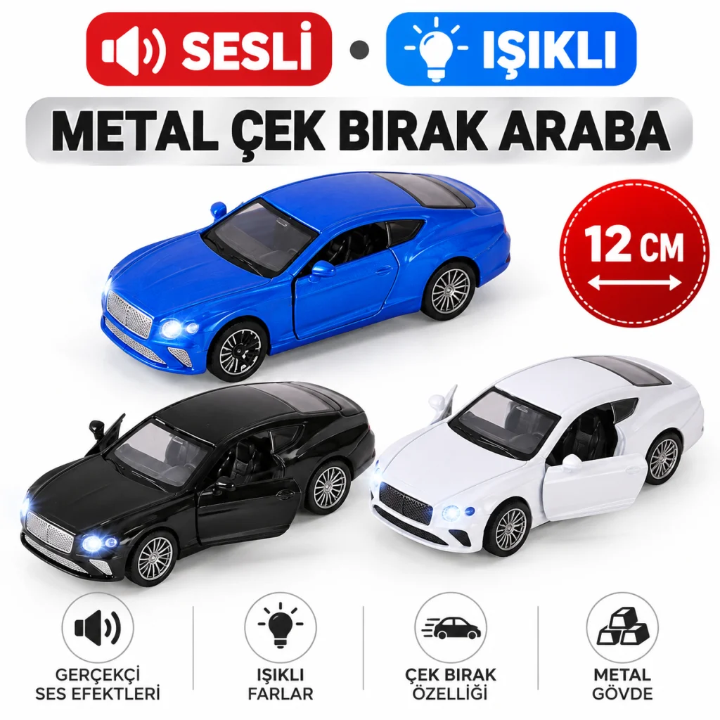 6636-61M SESLİ IŞIKLI METAL ÇEKBIRAK ARABA (adet fiyatıdır) görsel 2
