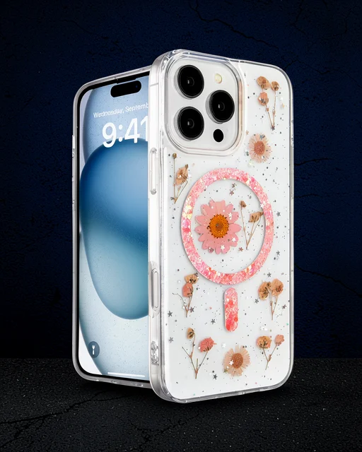 Apple İphone 16 Pro Kılıf Daisy Simli Magsafe Kapak - Pembe