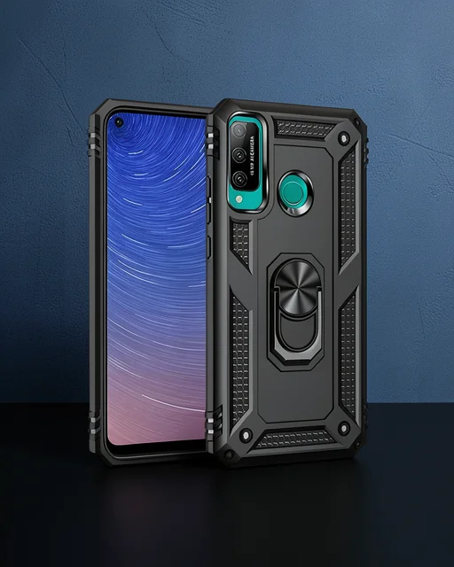 Huawei P40 Lite E Kılıf Sofya Yüzüklü Silikon Kapak - Siyah