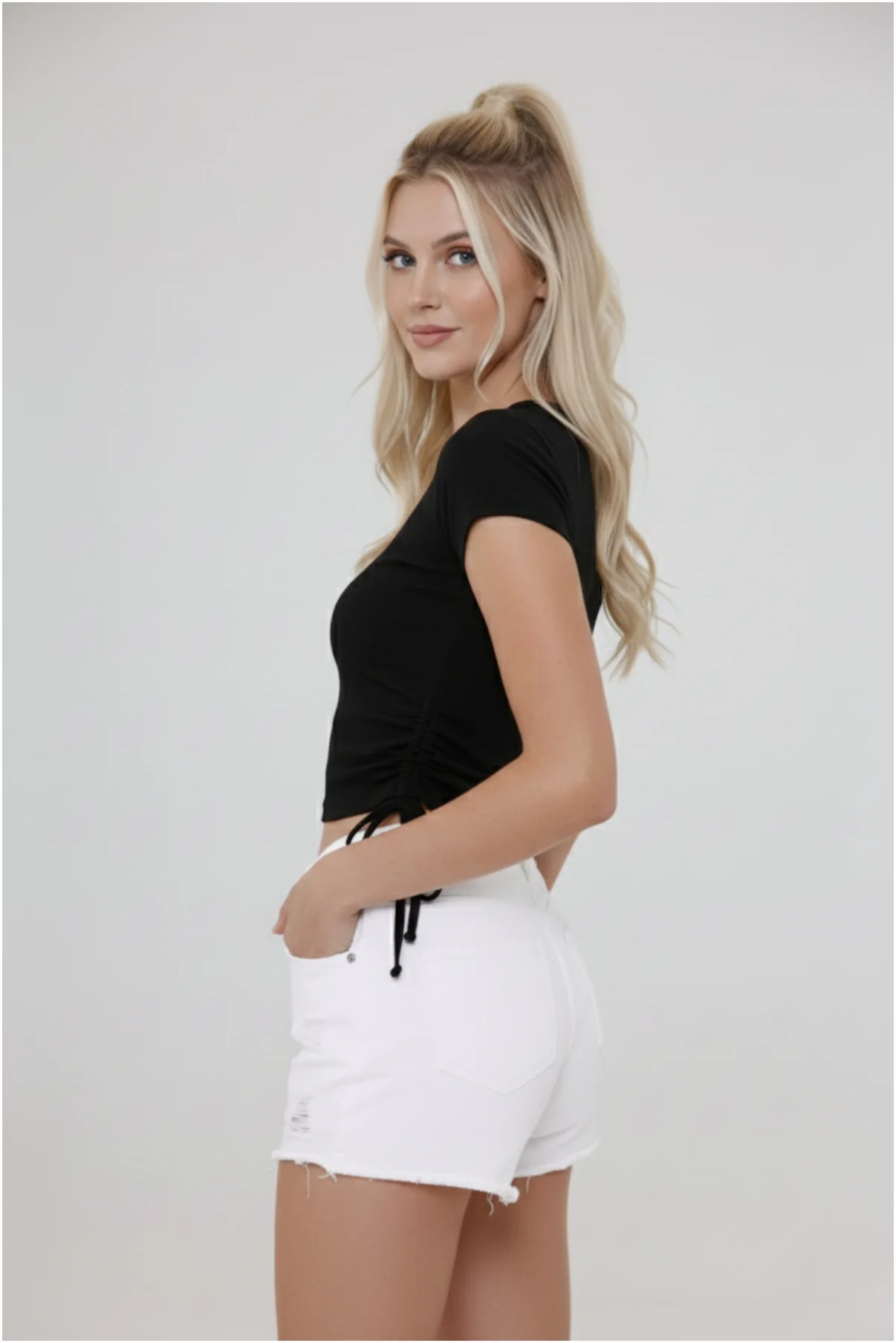 Kadın Pamuklu Fitilli Kısa Kol Tişört T-Shirt görsel 3