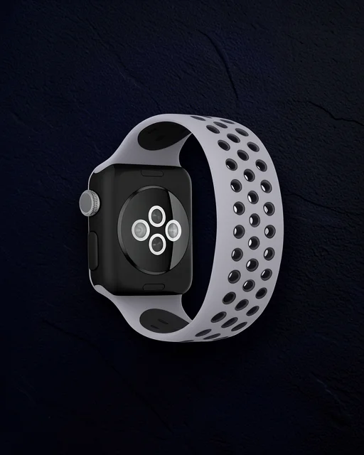 Apple Watch 38mm Ayarlı Delikli Silikon Kordon - Gri-siyah